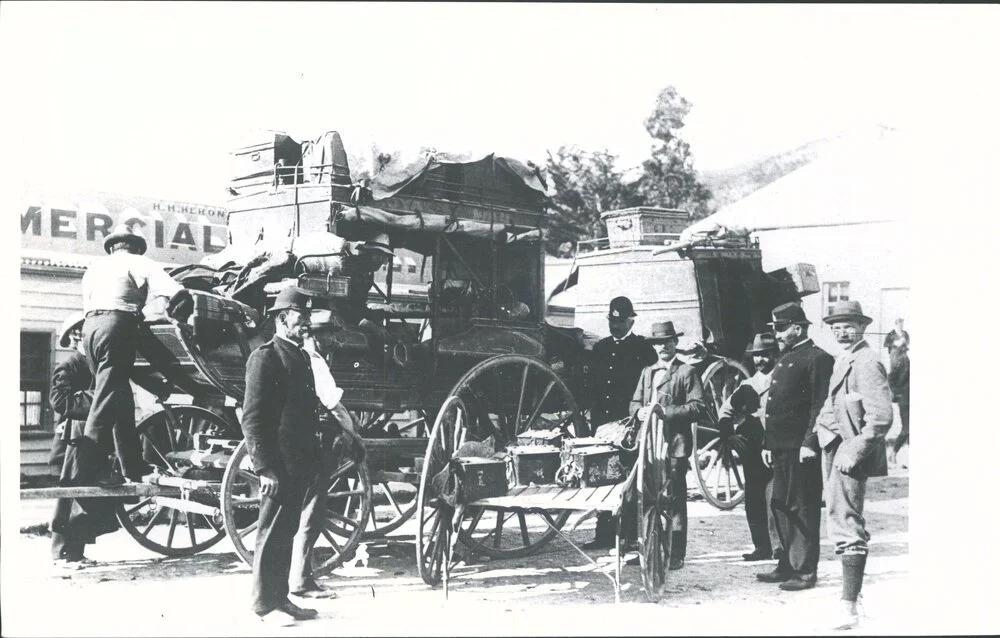 The last Central Otago (Q'town - Lawrence) Gold Escort 1901. Cobb & Co coach