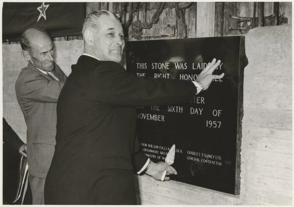 Keith Holyoake laying the foundation stone of the Dental School building