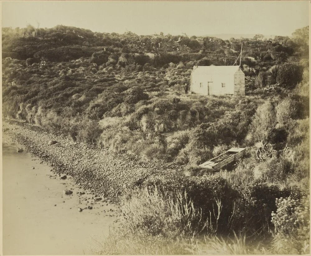 Depot & 'Derry Castle' punt, Port Ross, Auckland Island