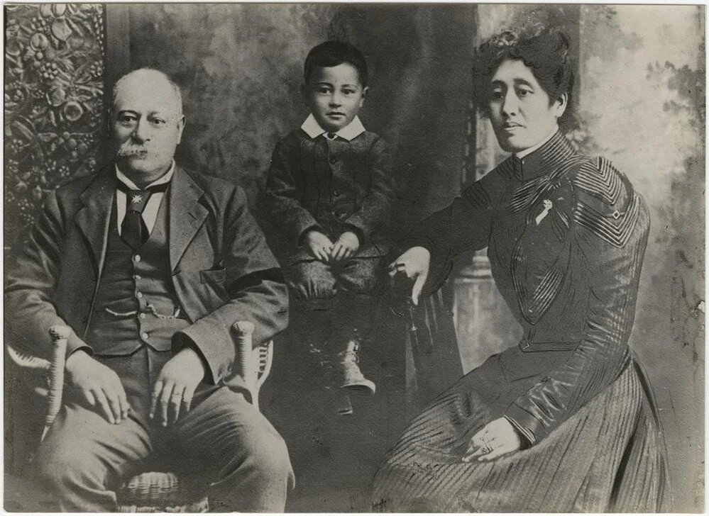 Hemi (James) Rikiti with his wife Hana Pohia Rikiti and his son T. Rikiti