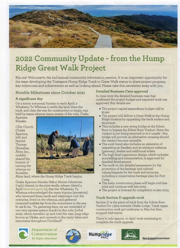 Tūātapere history - Tūātapere Hump Ridge Great Walk Project update 2022