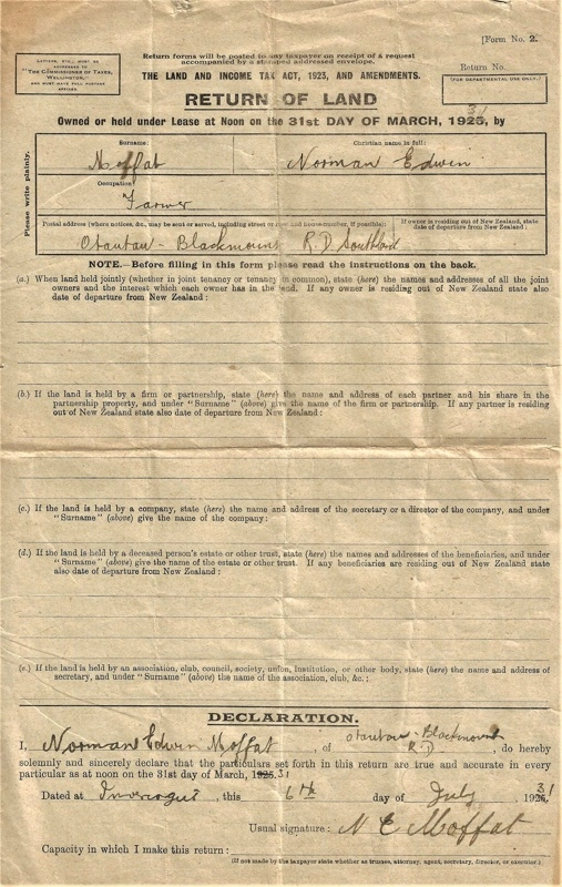 Eastern Bush, Ōrawia & Ōtautau District's - Moffat Farming History: