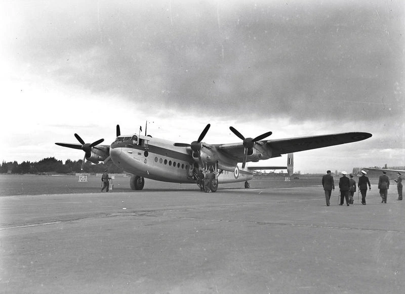 Aviation. RAF. Royal Air Force, Avro York, Ascalon, LV633. Military in attendance. Ascalon was Winston Churchill's Personal Aircraft in WWII. Wigram, Christchurch, Canterbury, New Zealand.