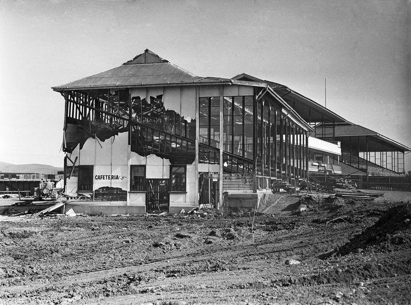Fire. Horse Racing. Addington Raceway 1953. Grandstand Damage. Lincoln Road. Christchurch, New Zealand.