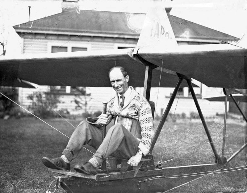 Aviation, Taroa Glider and its OK on the Ground, Pilot, Suburban Backyard. Christchurch, Canterbury, New Zealand.