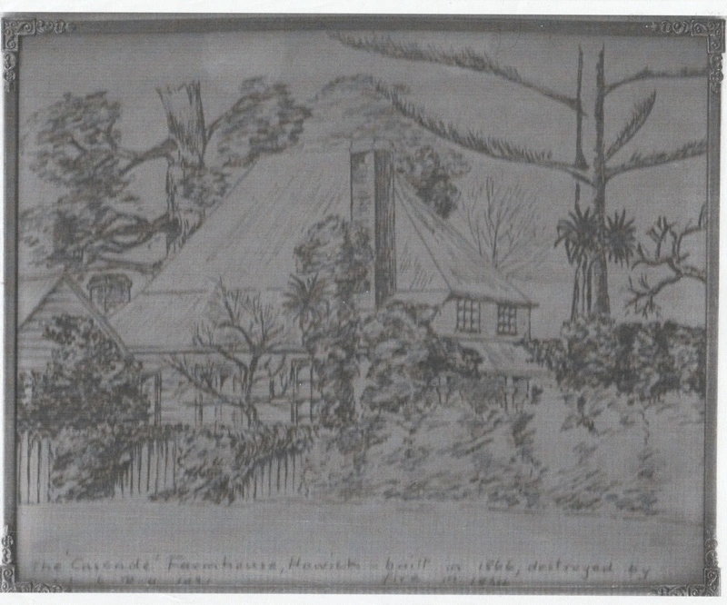 Sketch of the Cascade farmhouse, built in 1866.