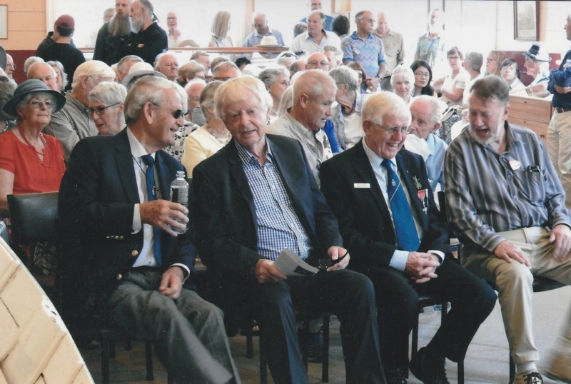 Sir Barry Curtis, Morrin Cooper, Alan La Roche and Graeme McDonald at Bell House Howick Historical Village on 8 March 2021 to celebrate the Villages 40 year's Anniversary.