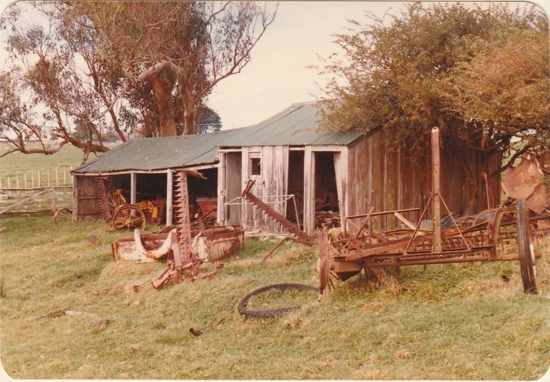 Front view of Somerville cowshed before demolition and removal to Howick Historical Village.