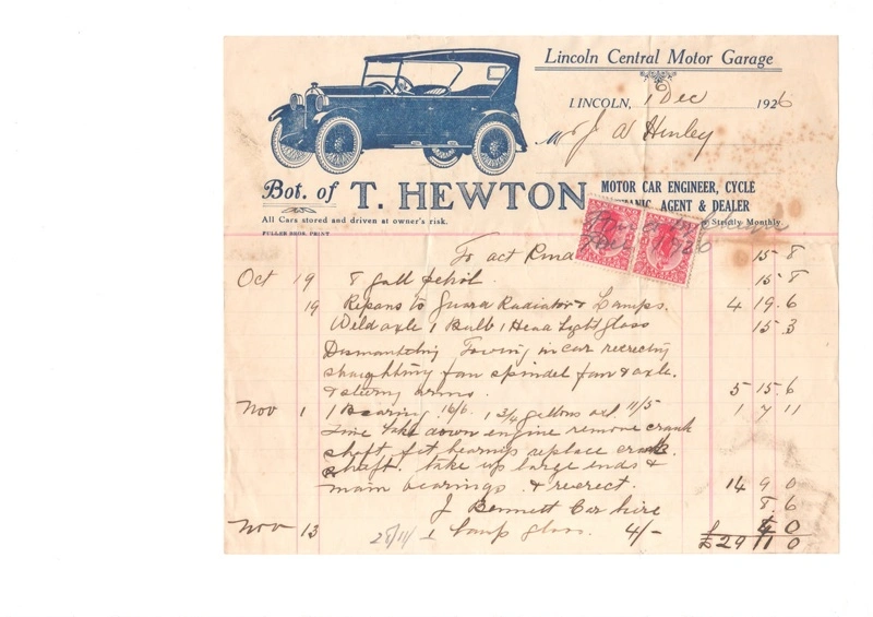 Account / T. Hewton, Lincoln Central Motor Garage, 1 Dec 1926