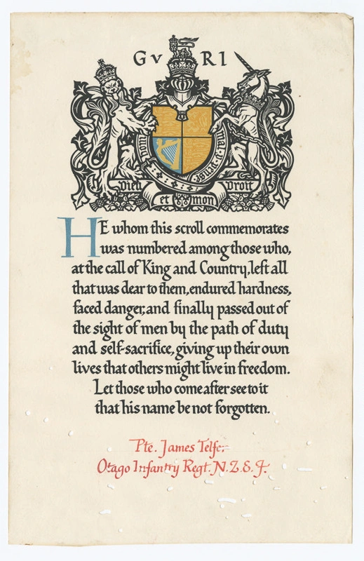 Certificate, Private. James Telfer