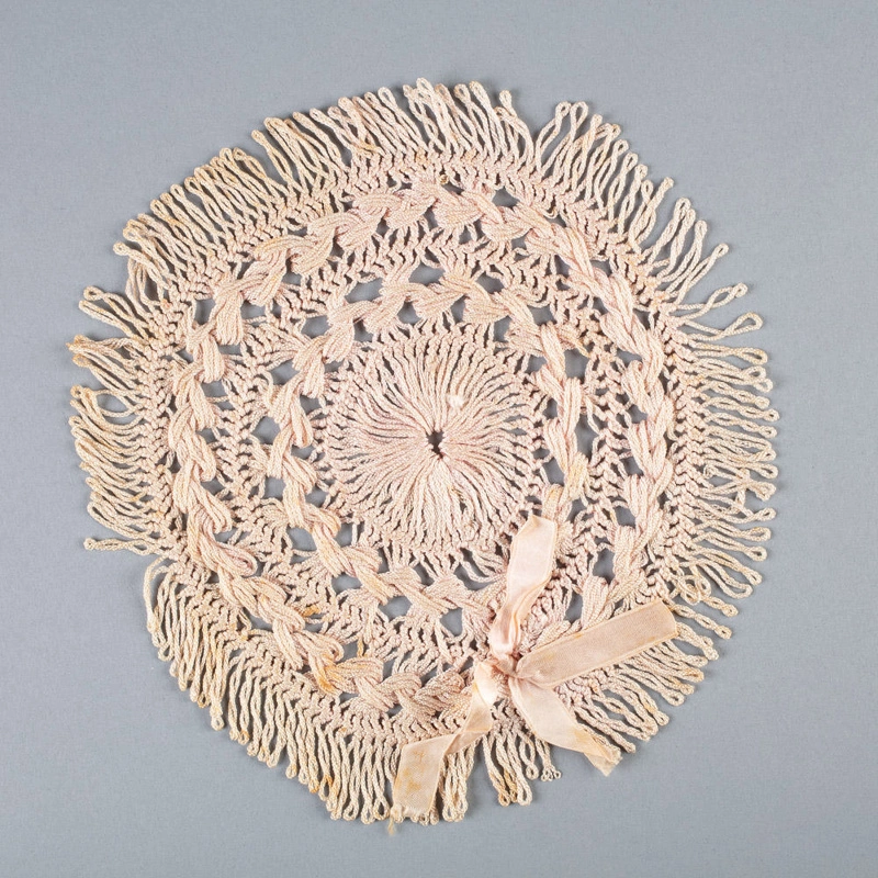 Dressing Table Set, Hairpin Lace Crochet, Pale Pink Cotton