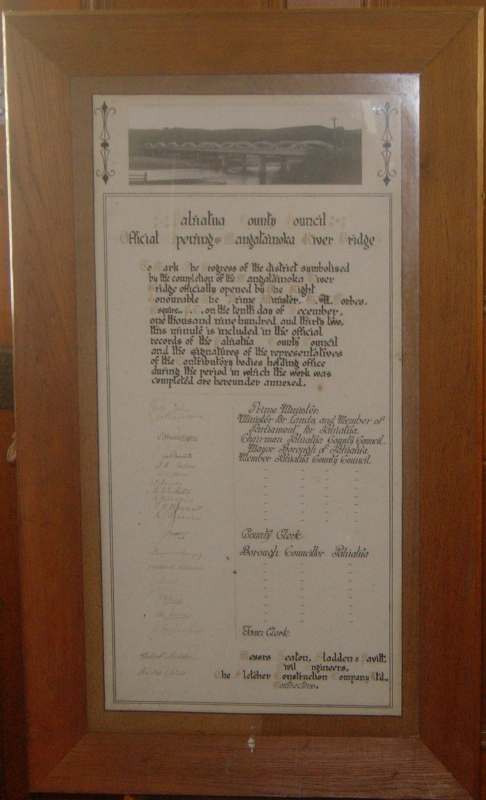 Framed Document - Official opening of the Mangatainoka River Bridge 1932