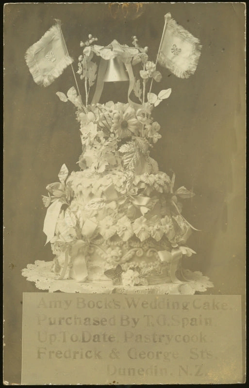 Photographic postcard of Amy Bock's Wedding Cake