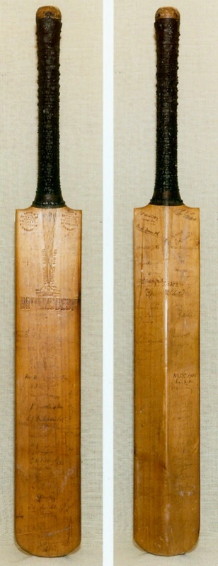 Cricket Bat: Shaw & Shrewsbury "Britain's Best" Bat signed by English Touring Cricket Teams (M.C.C.) to New Zealand 1929/30, 1930? 1946/47, 1951, 1955, and the New Zealand Cricket Team 1951, 1955