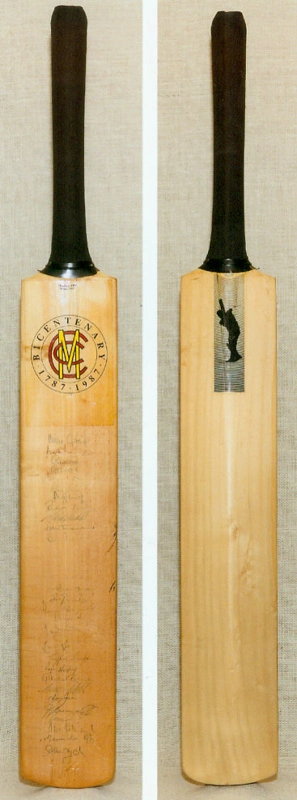 Cricket Bat: M.C.C. Bi-Centenary 1787-1987 Bat signed by the M.C.C. and Rest of the World Teams, M.C.C. v Rest of the World, Lord's, August 1987