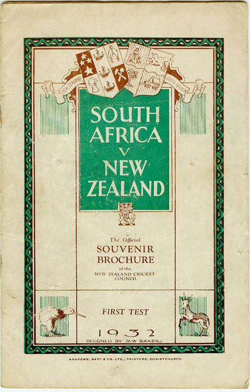 Programme: South Africa v New Zealand, First Test, Christchurch, 1932