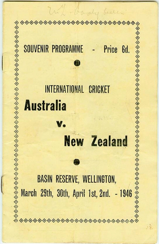 Programme: Australia v New Zealand, Basin Reserve, Wellington, 1946