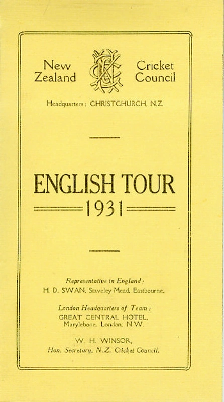 Itinerary/Fixture List Card: English Tour 1931