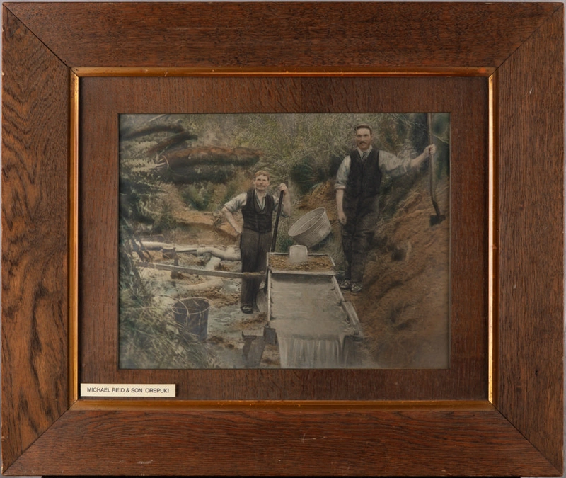 Framed photograph, Michael Reid and son Barney, Orepuki