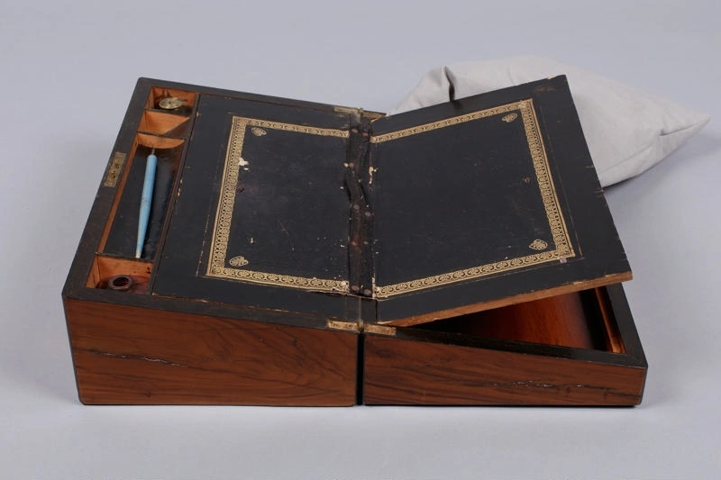 Writing compendium, Wooden with brass inlay