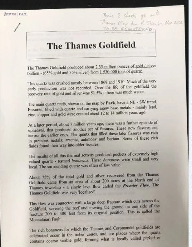 Notes, The Thames Goldfield