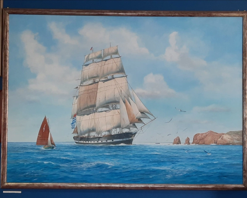 Painting of the ship "Edwin Fox" off Tory Channel.