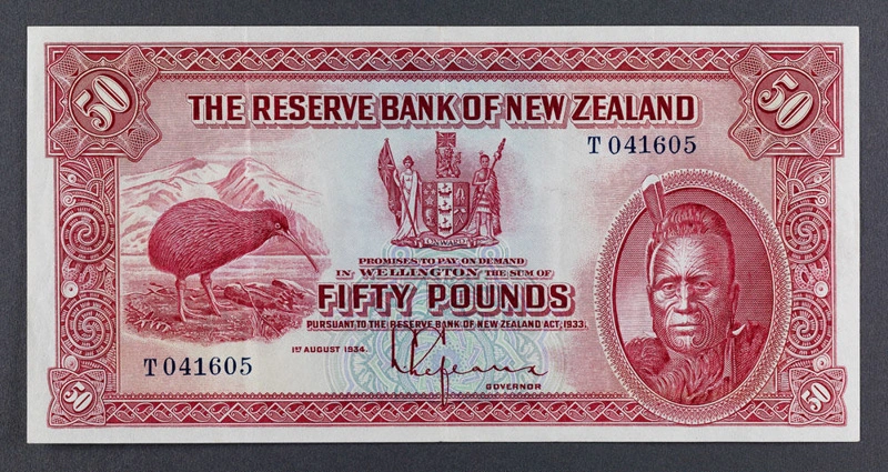 Reserve Bank of New Zealand 1934 Fifty Pounds First Issue