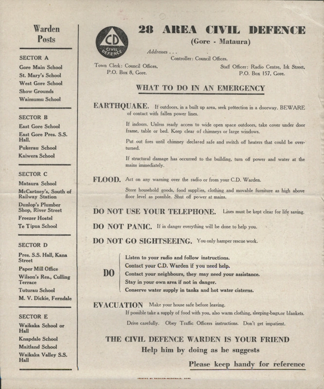 Instruction card, Civil Defence, Area 28