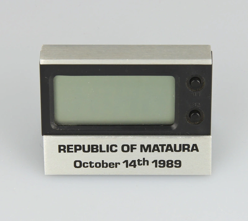 Clock, digital. Republic of Mataura, 14 October 1989