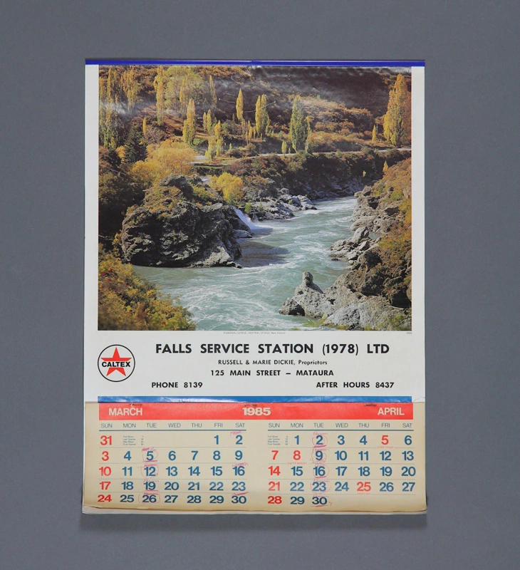 Calendar, Falls Service Station, Mataura