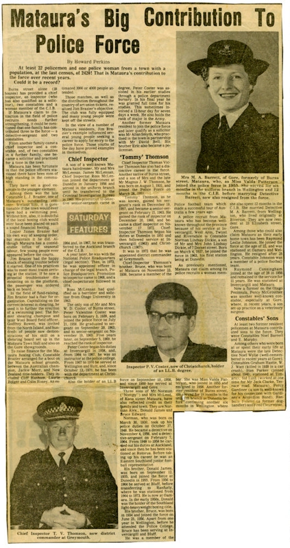 Newspaper article, 'Mataura's Big Contribution to Police Force'