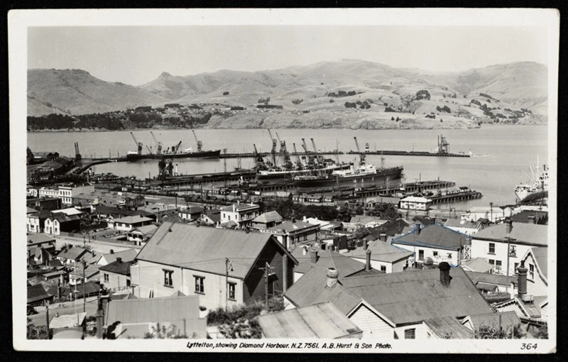 View of Lyttelton and Port, looking across to Diamond Harbour.