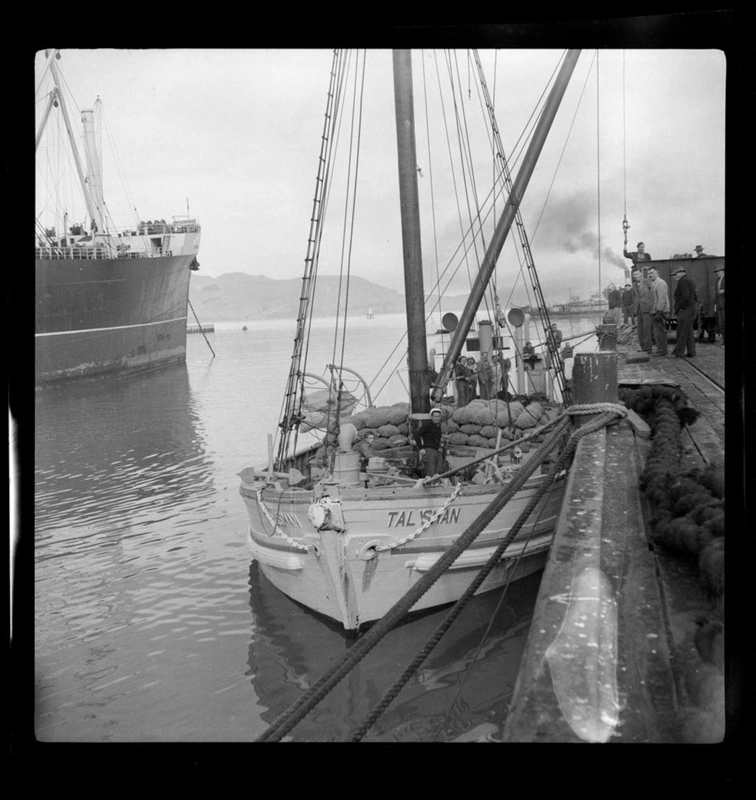 The scow 'Talisman', Captain Hay in Lyttelton Port 26 May 1961.