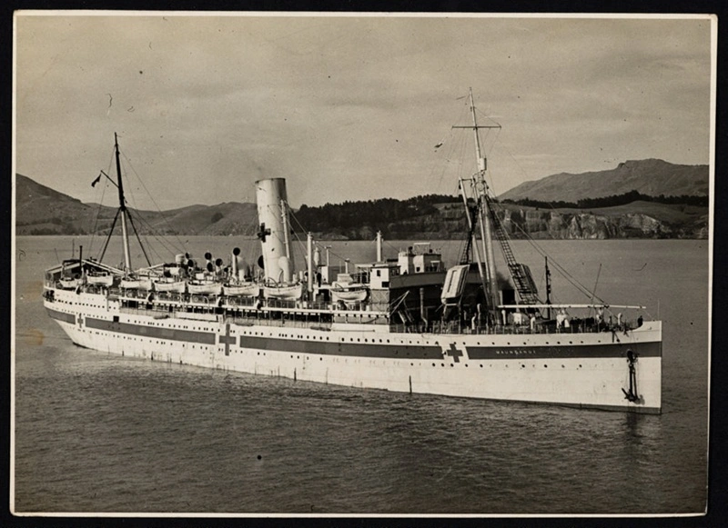The hospital ship 'Maunganui' in Lyttelton Harbour.