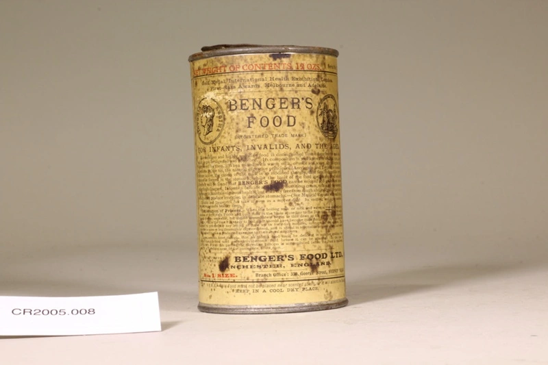 Benger tin can with infant food contents