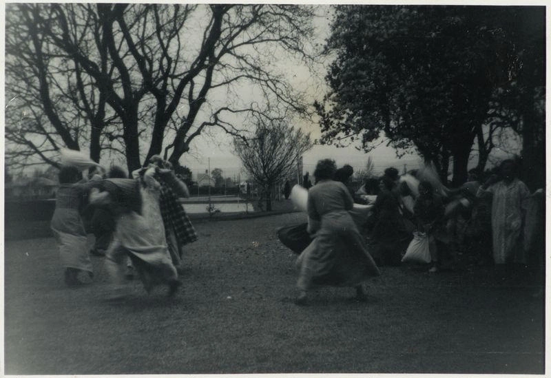 Pillow fighting on Mercy Day 1962