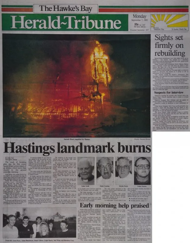 Newspaper Article 1992 – Hastings landmark burns (The Hawke's Bay Herald-Tribune)