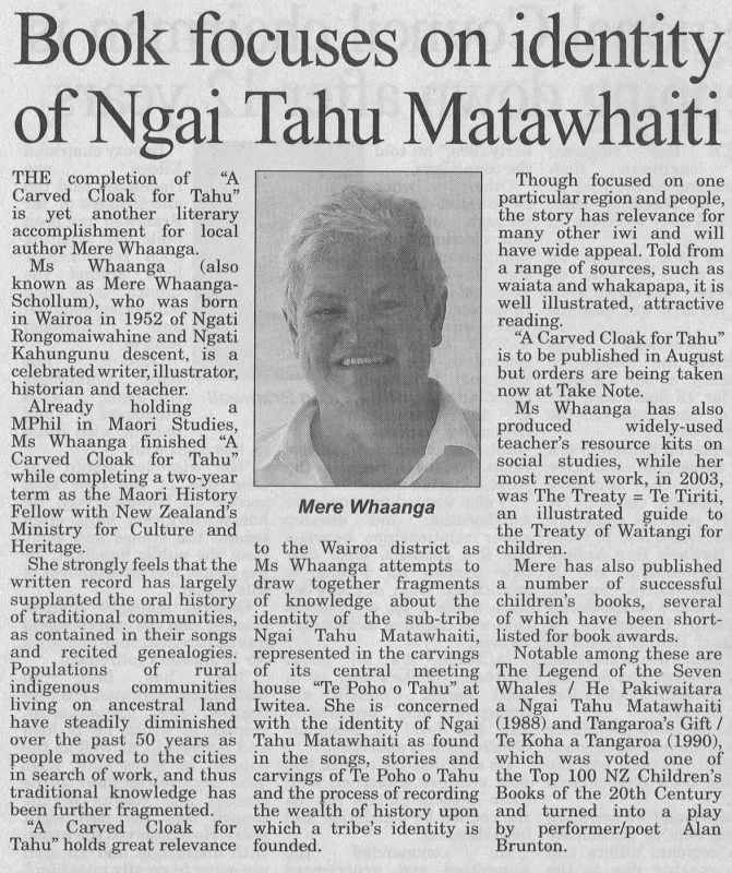 Newspaper Article 2004 – Book focuses on identity of Ngai Tahu Matawhaiti (The Wairoa Star)