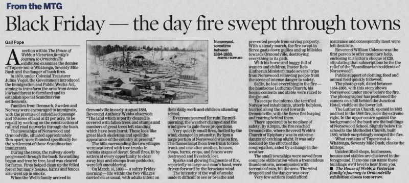 Newspaper Article 2019 – Black Friday – the day fire swept through towns (Hawke's Bay Today)