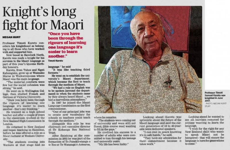 Newspaper Article 2017 – Knight’s long fight for Maori (Hawke's Bay Today)