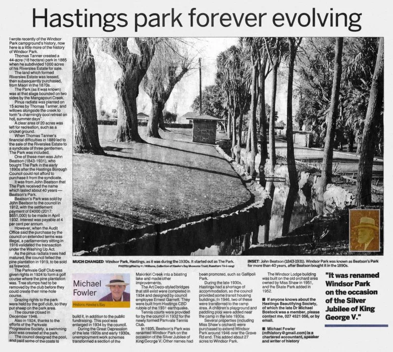 Newspaper Article 2017 – Hastings park forever evolving (Hawke's Bay Today)