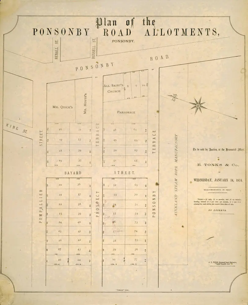 Plan of the Ponsonby Road Allotments, Ponsonby.