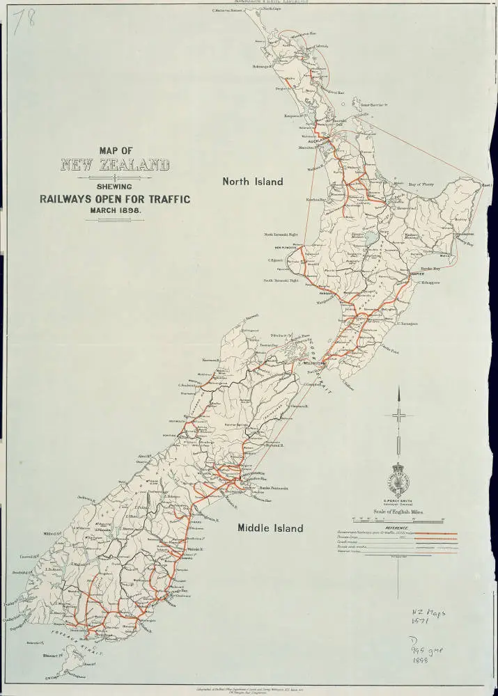 Map of New Zealand shewing railways open for traffic March 1898