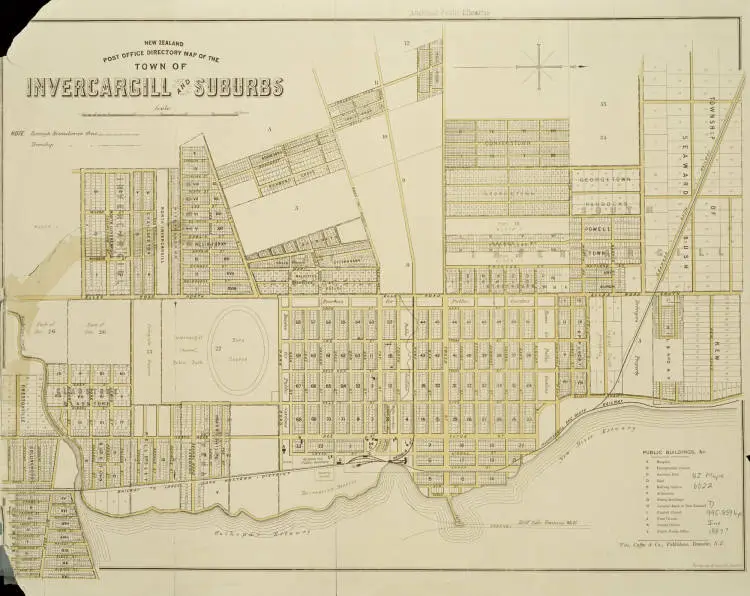 New Zealand Post Office directory map of the town of Invercargill and suburbs