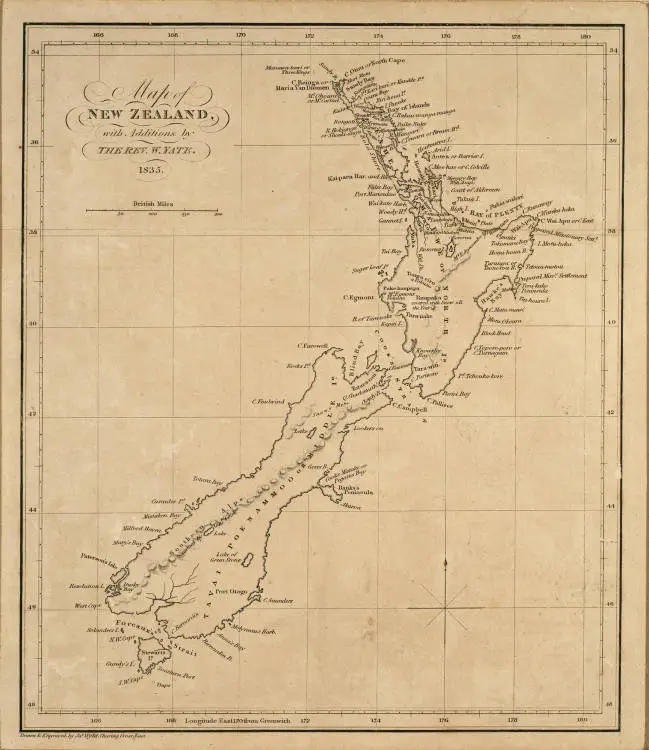 Map of New Zealand with additions by the Rev. W. Yate.