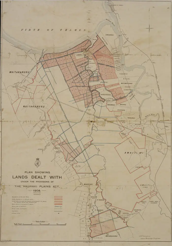 Plan showing lands dealt with under the provisions of the Hauraki Plains Act, 1908