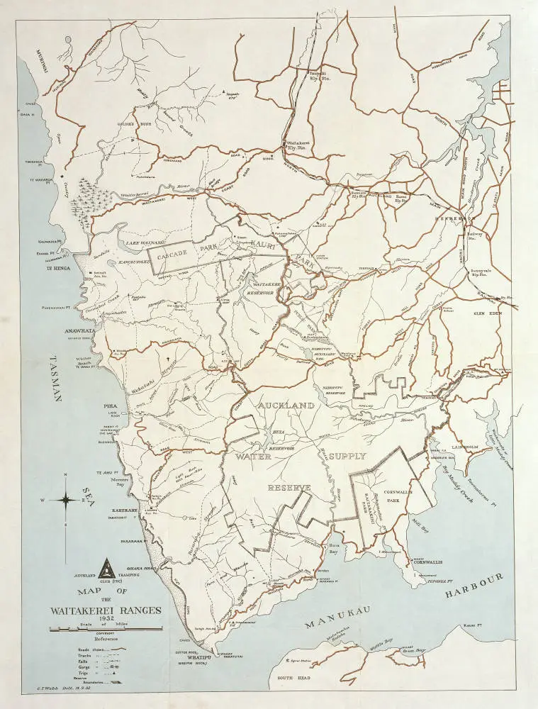 Auckland Tramping Club map of the Waitakere Ranges, 1932