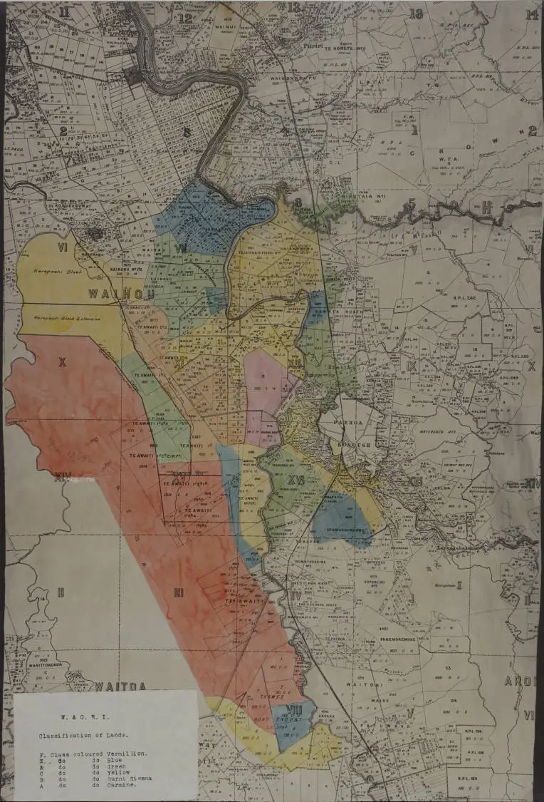 Map of Hauraki Plains area showing lots and land classification.