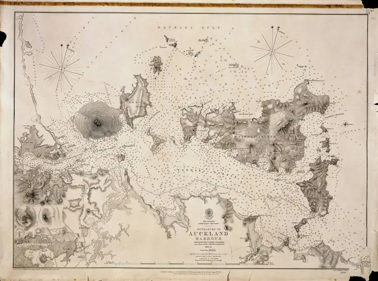 Entrances to Auckland Harbour surveyed by Captn. J. L. Stokes, Comr. B. Drury and the officers of H.M.S. Acheron and Pandora, 1849-55
