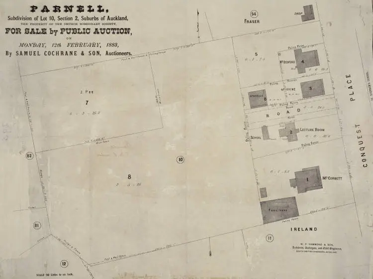 Parnell, subdivision of lot 10, section 2, suburbs of Auckland,
